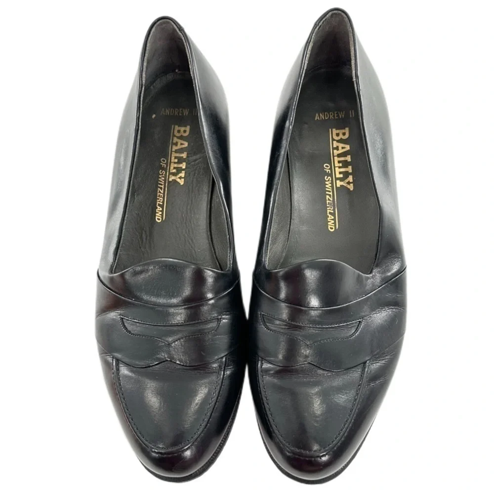 Bally mens Andrew II penny loafers size 10 black leather slip on vintage 80s 90s